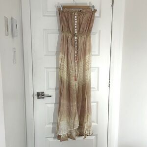 TIERA HAWAII - handmade rayon maxi dress tie dye tan one size (see measurements)